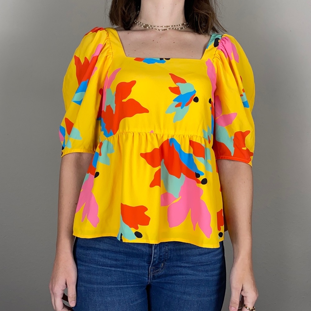 Crosby by Mollie Burch Loree Yellow Floral Printed Top